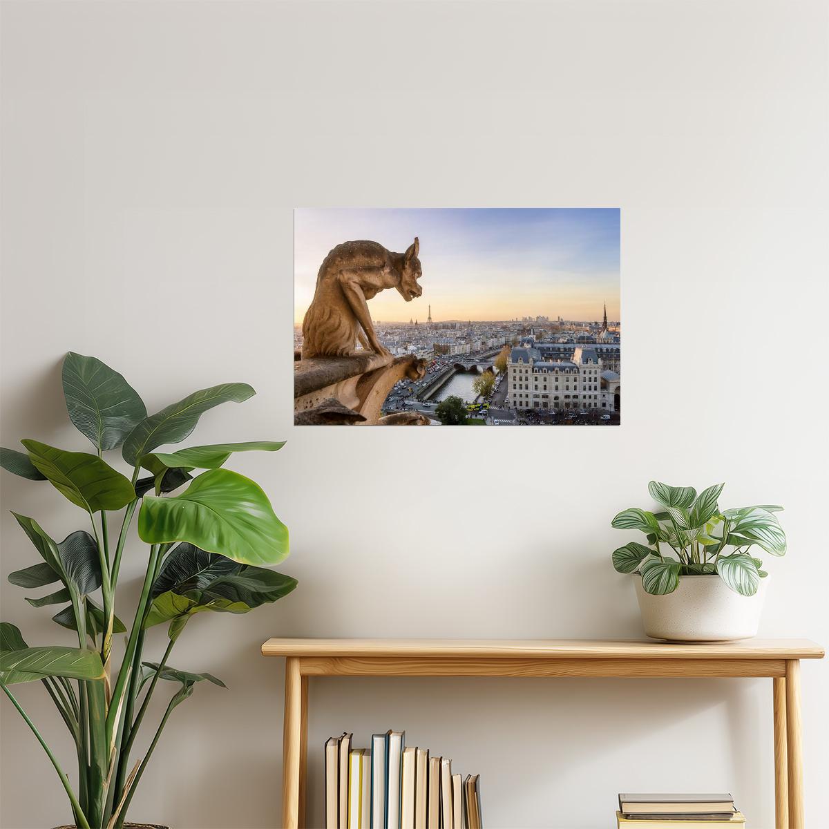 Notre Dame Gargoyle Paris Poster | Cityscape Photography | France Wall Art