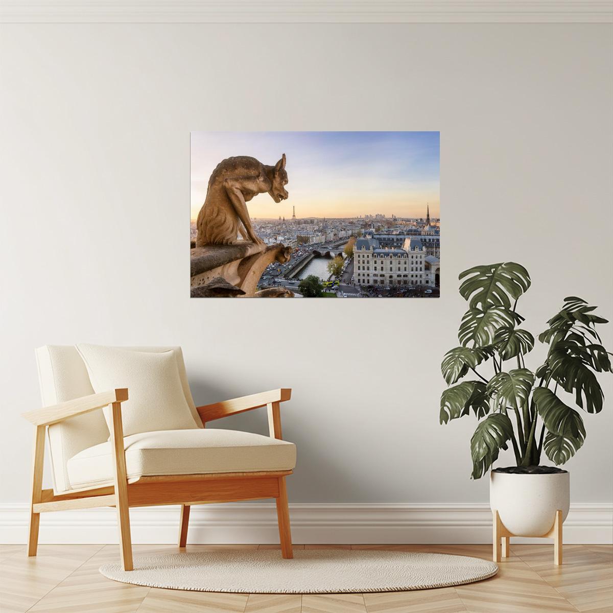 Notre Dame Gargoyle Paris Poster | Cityscape Photography | France Wall Art