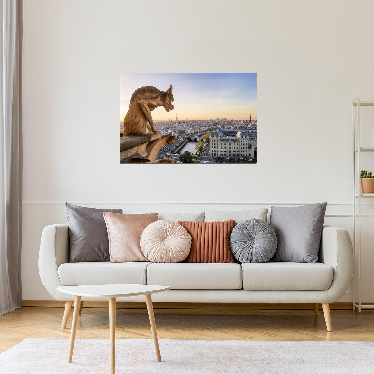 Notre Dame Gargoyle Paris Poster | Cityscape Photography | France Wall Art