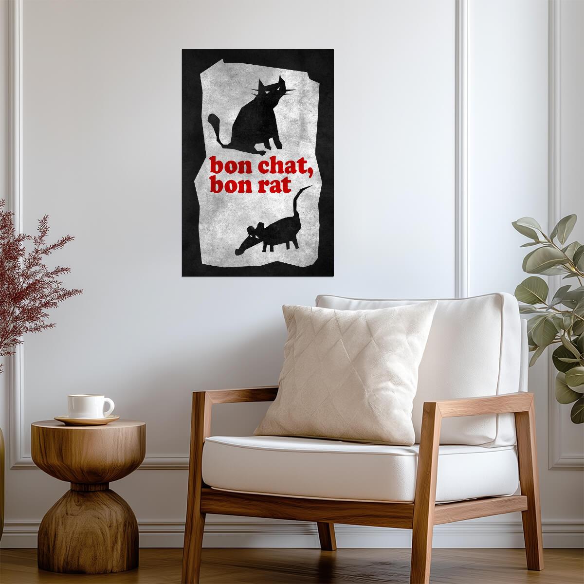 "Bon Chat, Bon Rat" | French Proverb Poster | Minimalist Illustration - Type & Quotes Poster