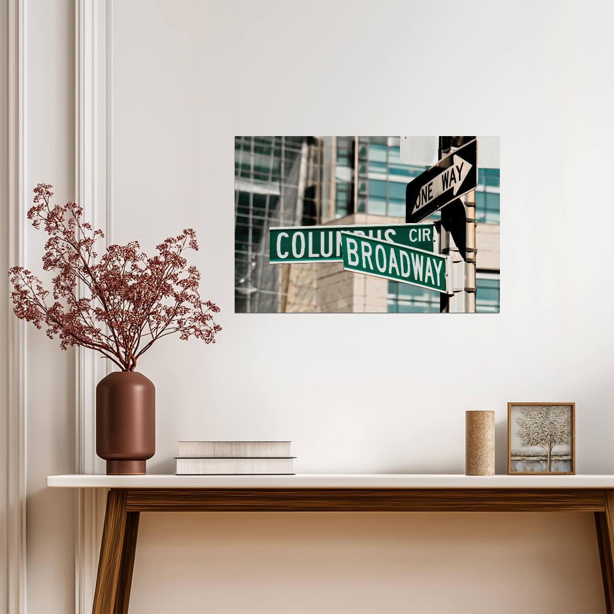 Broadway & Columbus Circle Street Sign Photo | New York City | Manhattan Landmark Poster - Type & Quotes Poster