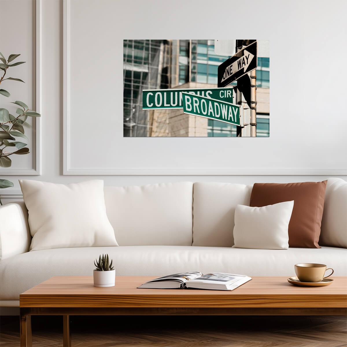 Broadway & Columbus Circle Street Sign Photo | New York City | Manhattan Landmark Poster - Type & Quotes Poster