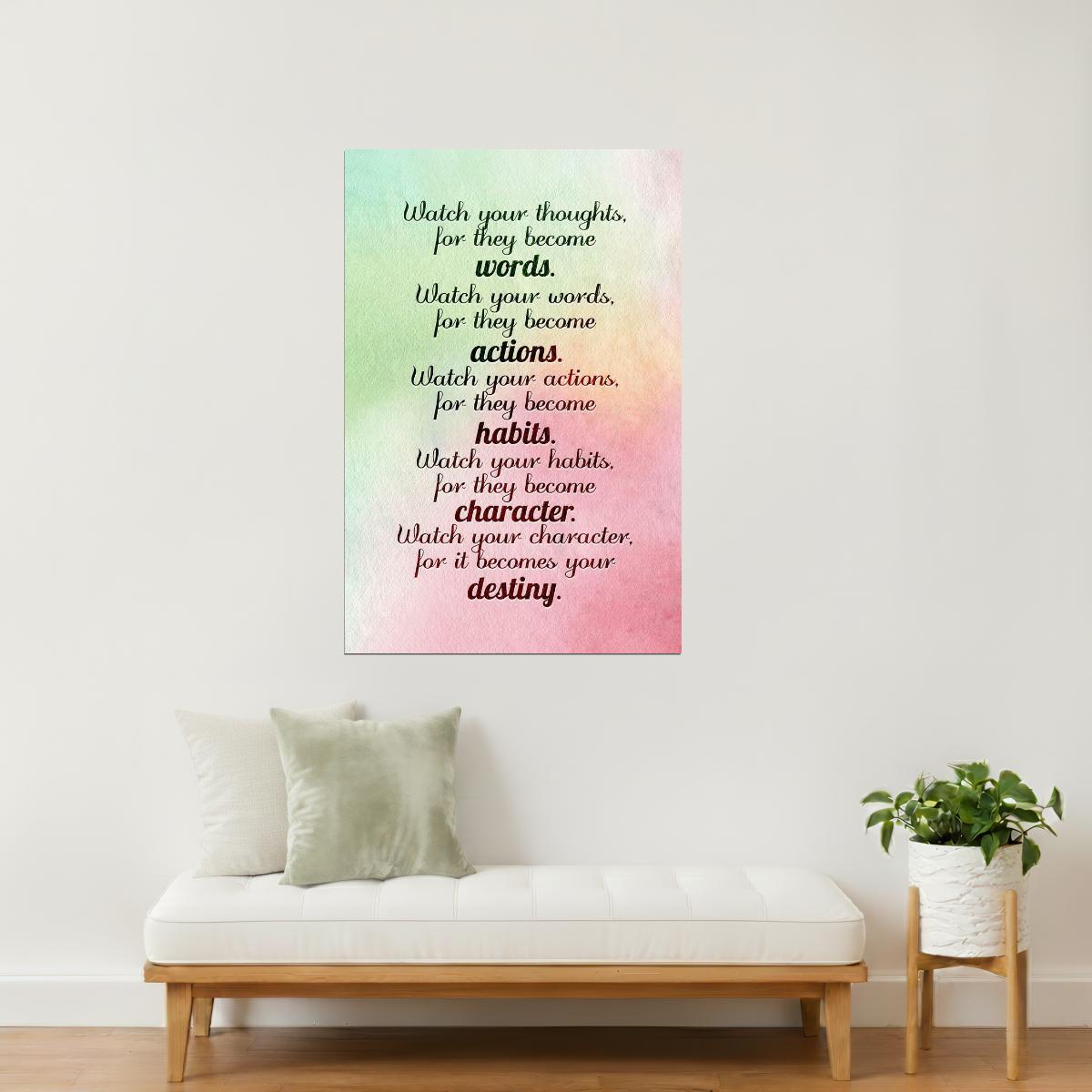 Watch Your Thoughts | Watercolor Motivational Poster