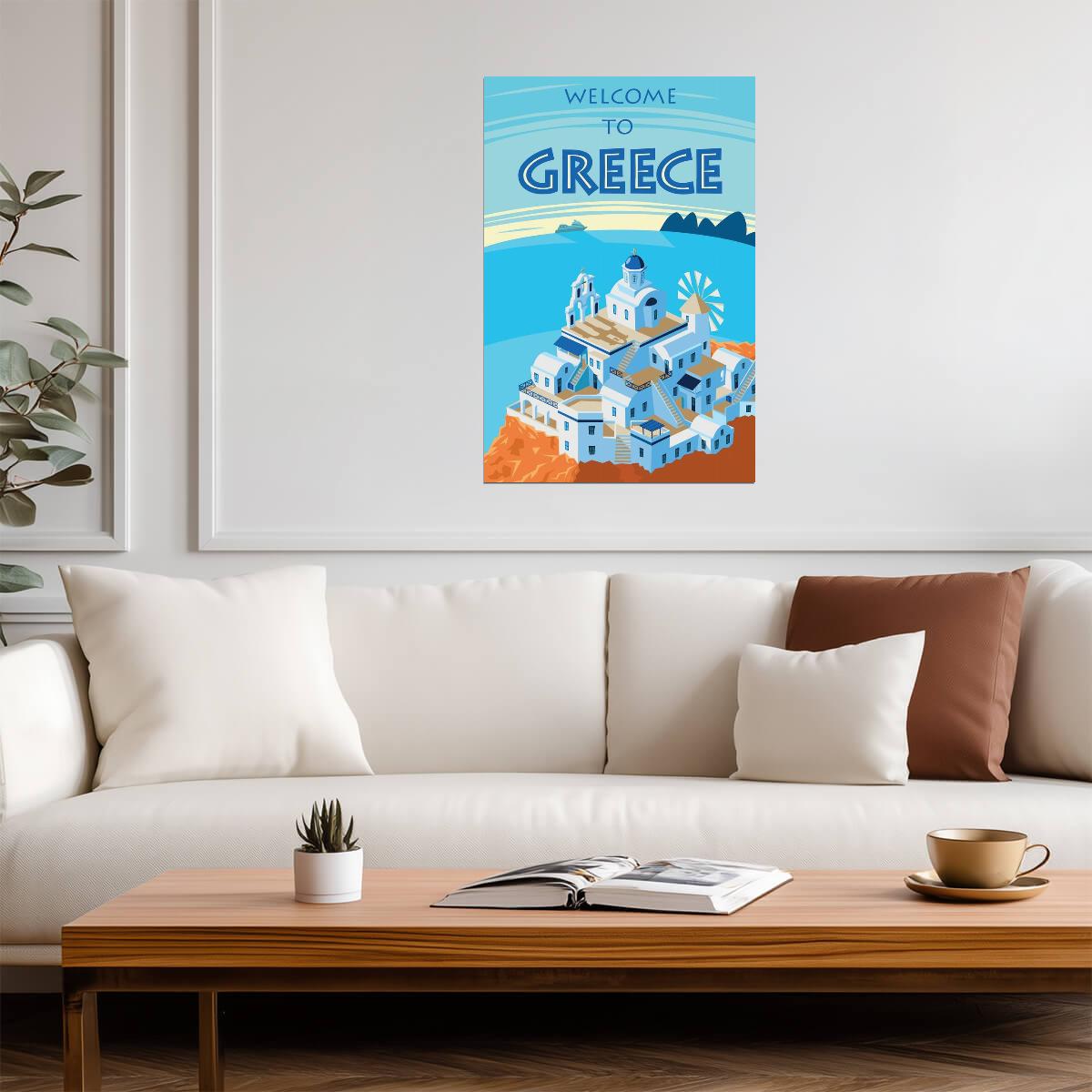 "Welcome To Greece" | Retro Travel Poster | Vintage Greek Islands Art - Vintage & Retro Poster