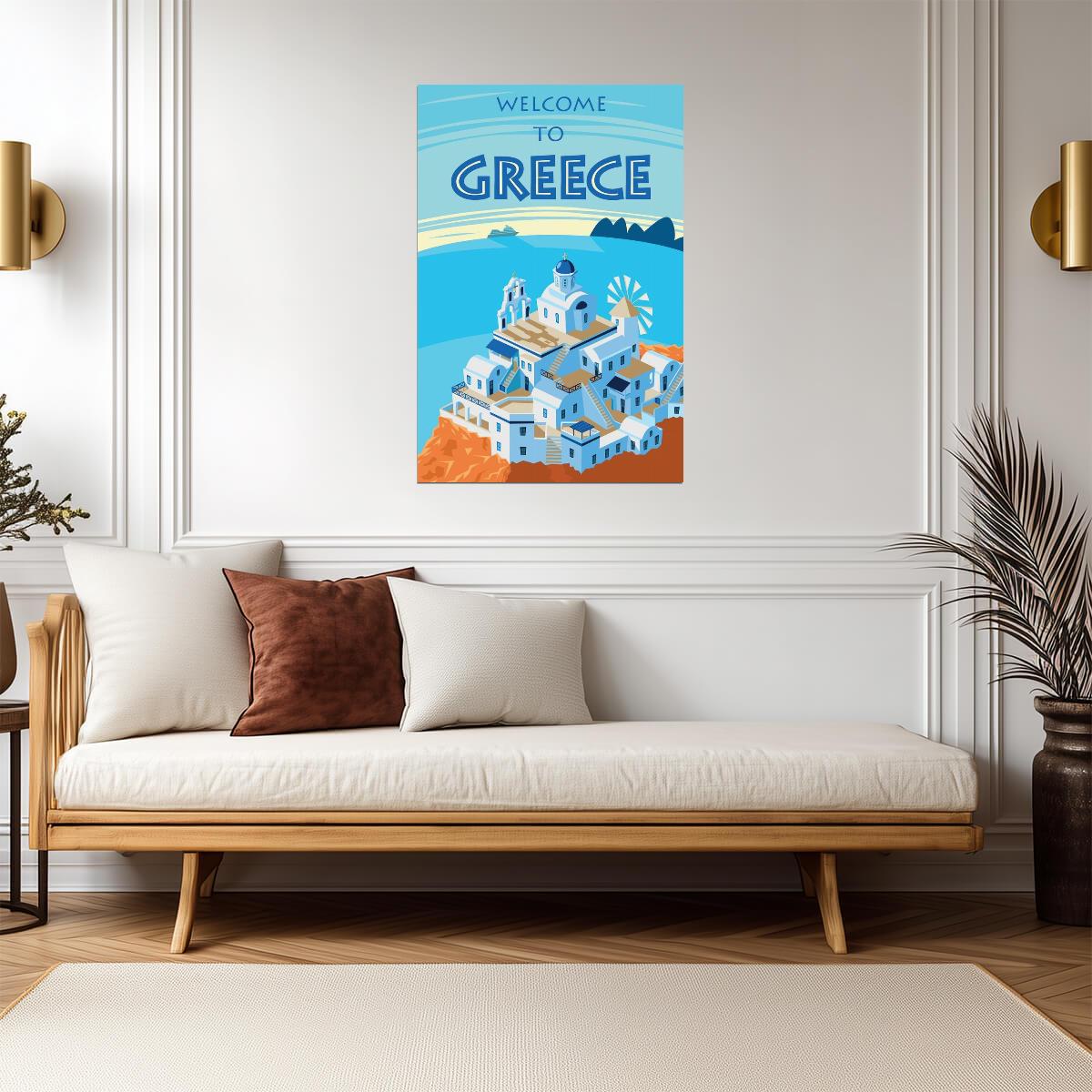 "Welcome To Greece" | Retro Travel Poster | Vintage Greek Islands Art - Vintage & Retro Poster