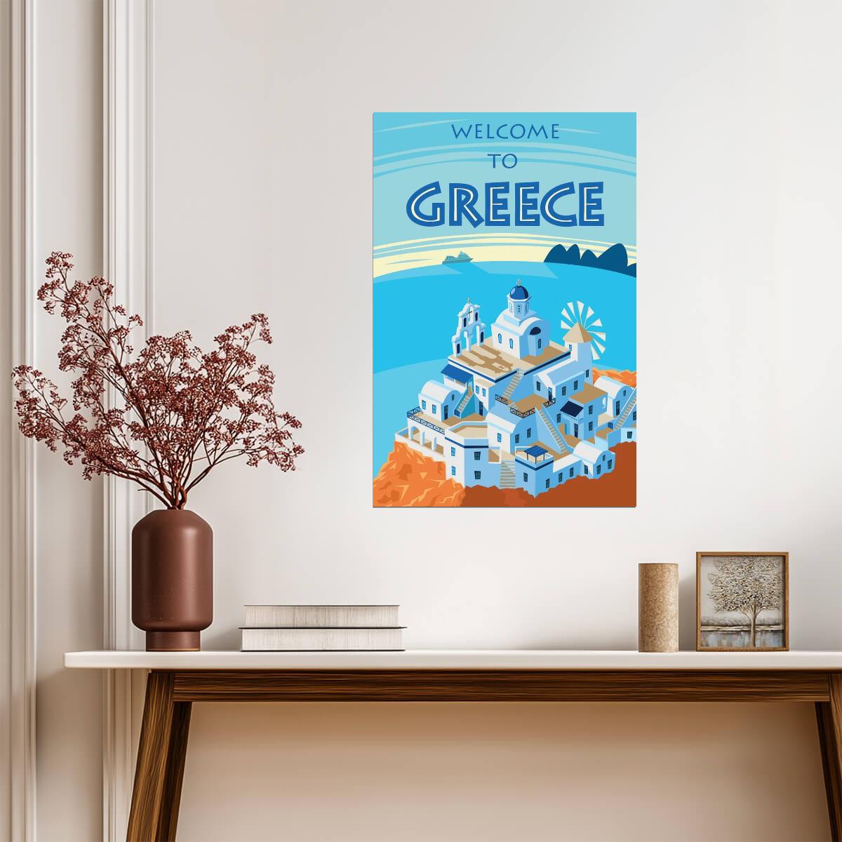 "Welcome To Greece" | Retro Travel Poster | Vintage Greek Islands Art - Vintage & Retro Poster