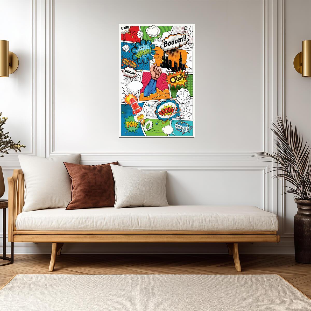 Comic Book Super Hero Sound Effects | Retro Pop Art Print | Superhero Wall Decor Poster - Graphic & Art Poster