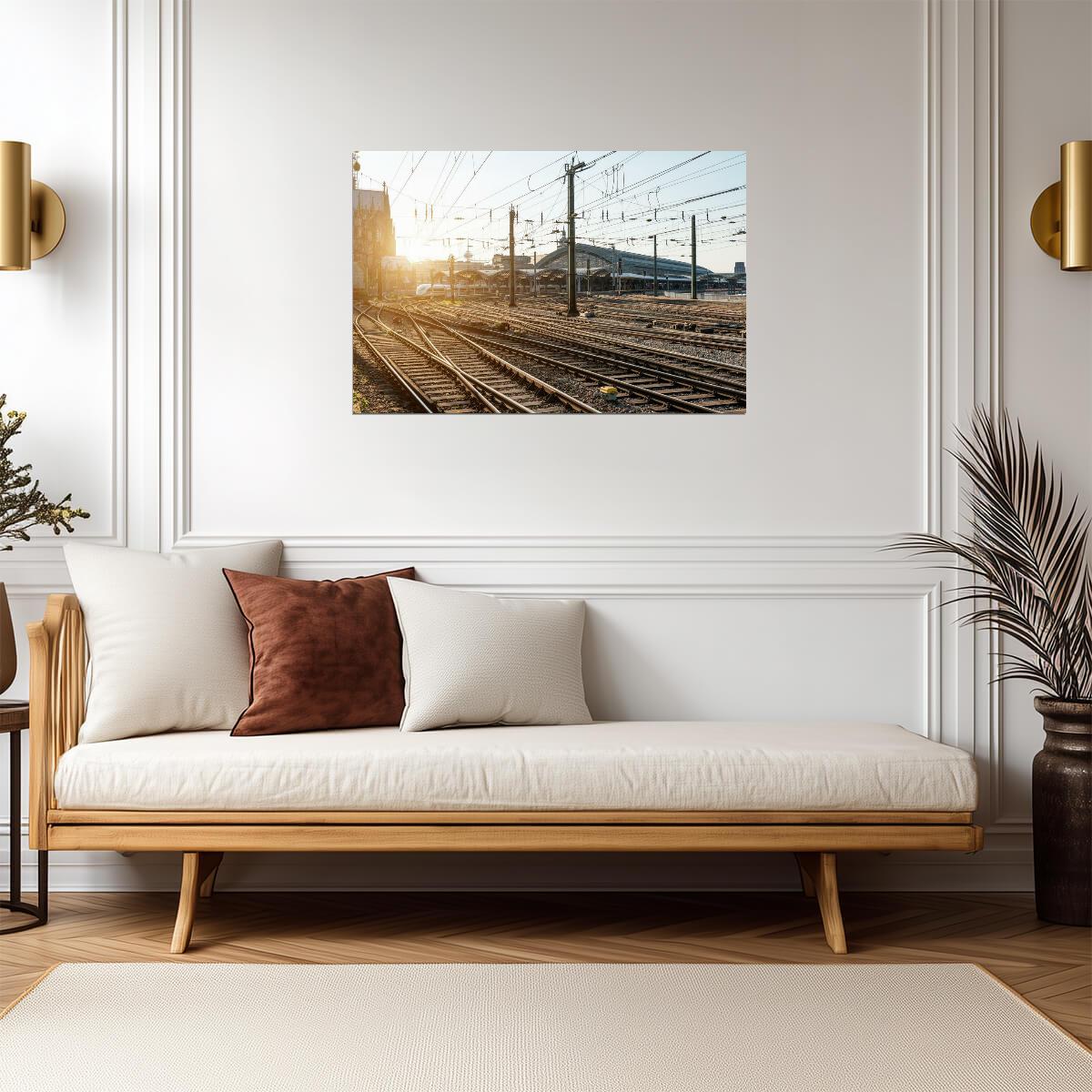 Railroad Tracks at an Abandoned Station | Sunrise Photography | Rustic Wall Art Poster - Photography Poster