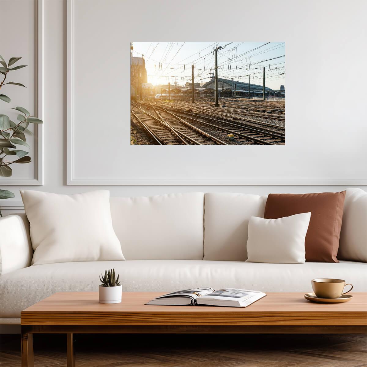 Railroad Tracks at an Abandoned Station | Sunrise Photography | Rustic Wall Art Poster - Photography Poster