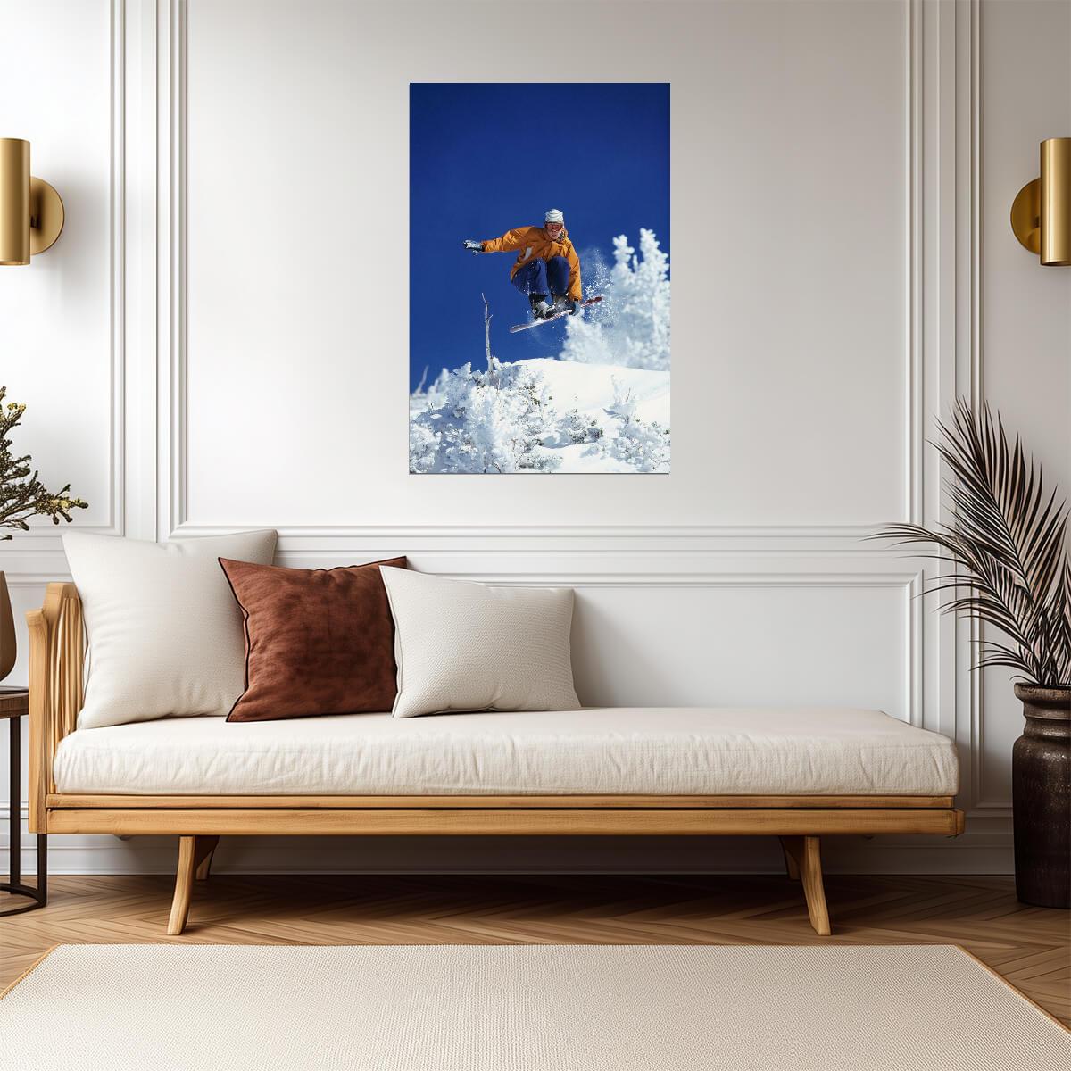 Woman Freestyle Snowboarding Mid-Air | Winter Sports Photography | Action Poster - Sports Poster