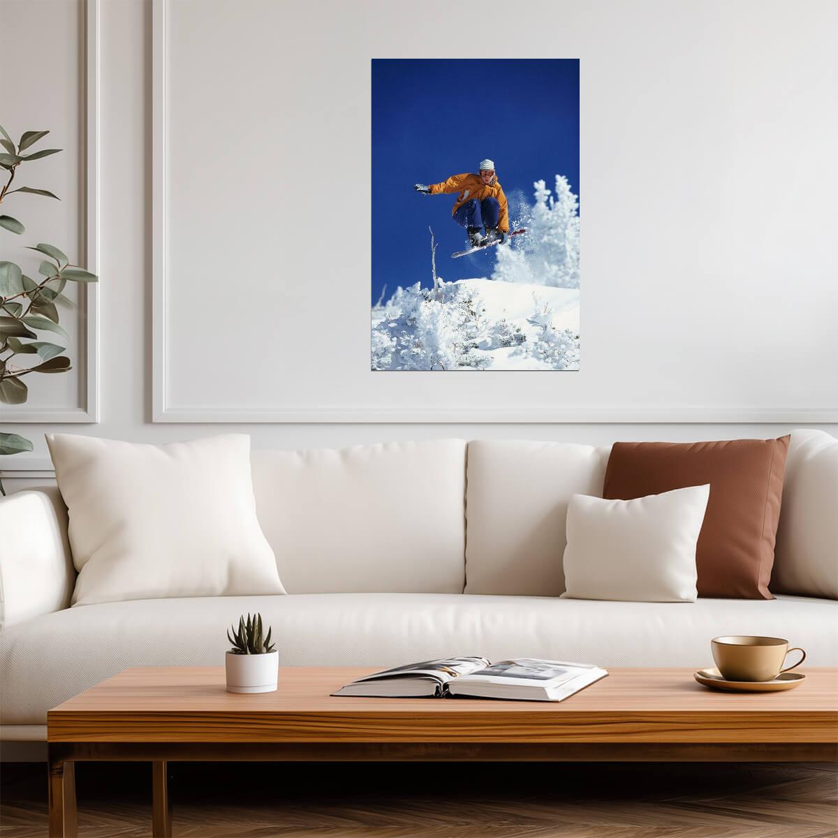 Woman Freestyle Snowboarding Mid-Air | Winter Sports Photography | Action Poster - Sports Poster