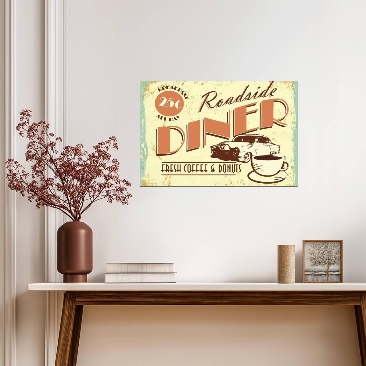 "Fresh Coffee And Donuts" Diner Sign | Vintage Advertising Art | Retro Kitchen Poster - Type & Quotes Poster