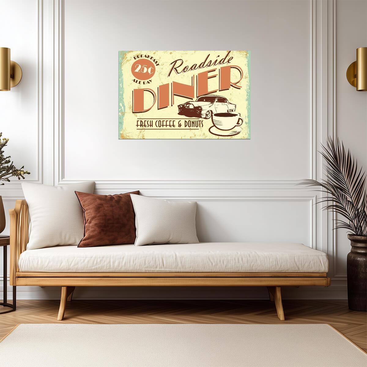 "Fresh Coffee And Donuts" Diner Sign | Vintage Advertising Art | Retro Kitchen Poster - Type & Quotes Poster