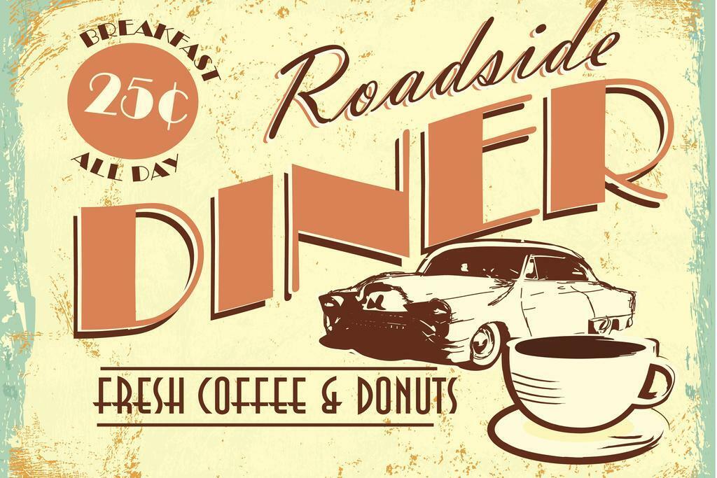 "Fresh Coffee And Donuts" Diner Sign | Vintage Advertising Art | Retro Kitchen Poster - Type & Quotes Poster