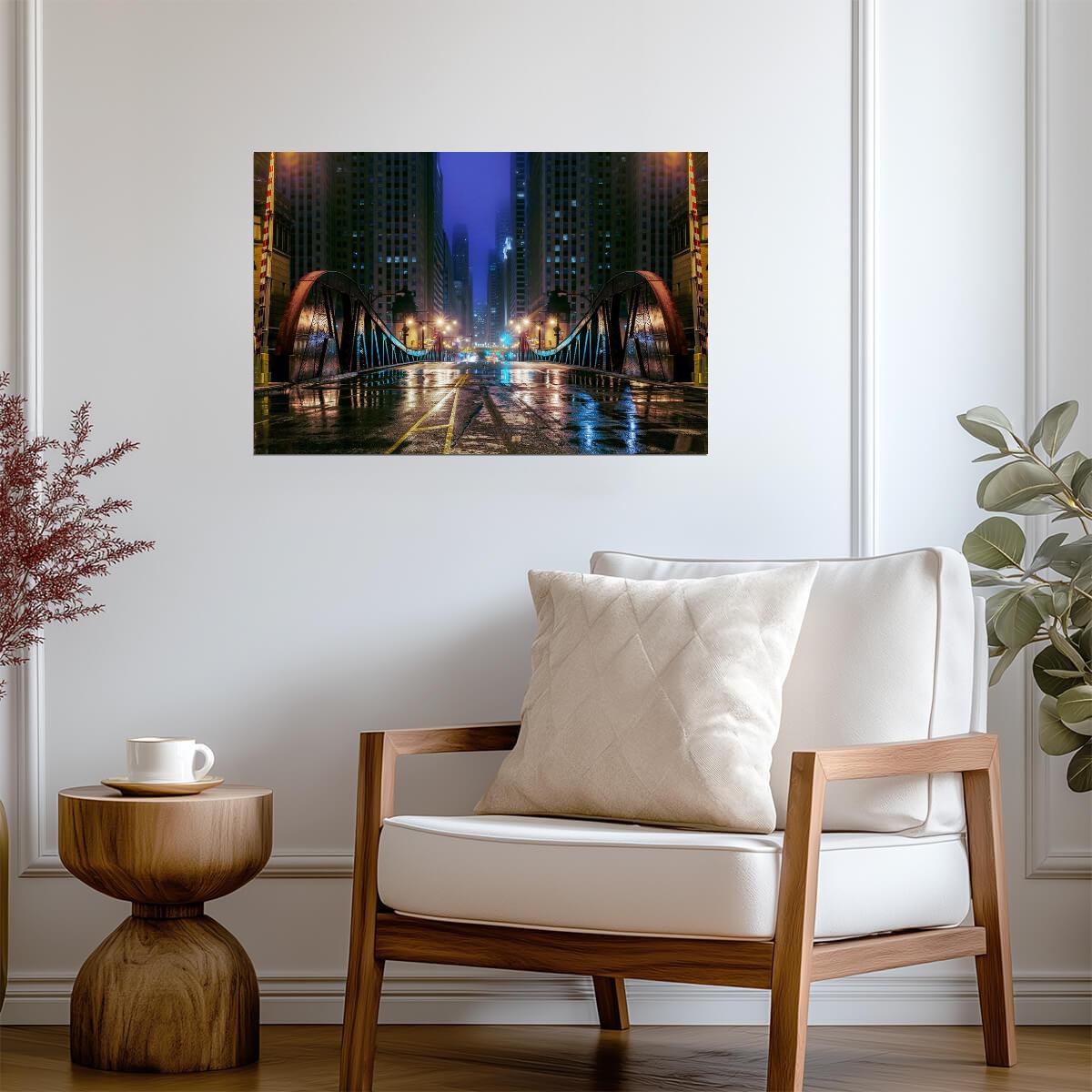 Clark Street Bridge at Night in Chicago | Illinois Photography | Urban Cityscape Poster - Photography Poster