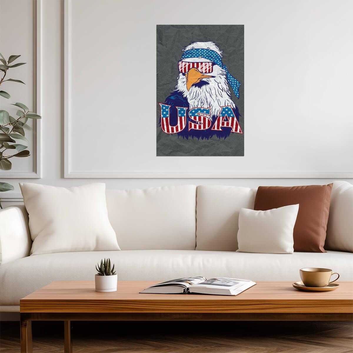 Patriotic Bald Eagle with USA Flag | Funny American Poster | Humorous Animal Art - Type & Quotes Poster