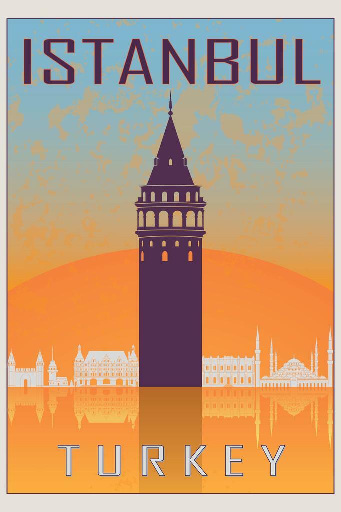 Istanbul, Turkey | Retro Travel Poster | Vintage Landmark Collage Art - Vintage & Retro Poster