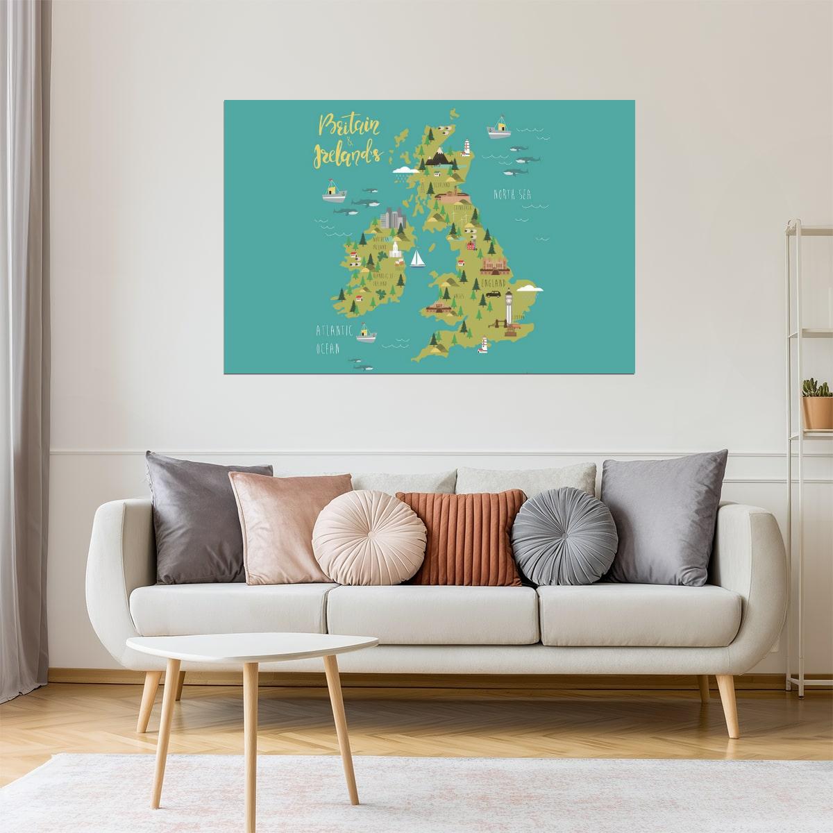 Britain and Ireland Map | Illustrated Map of the UK and Ireland Poster