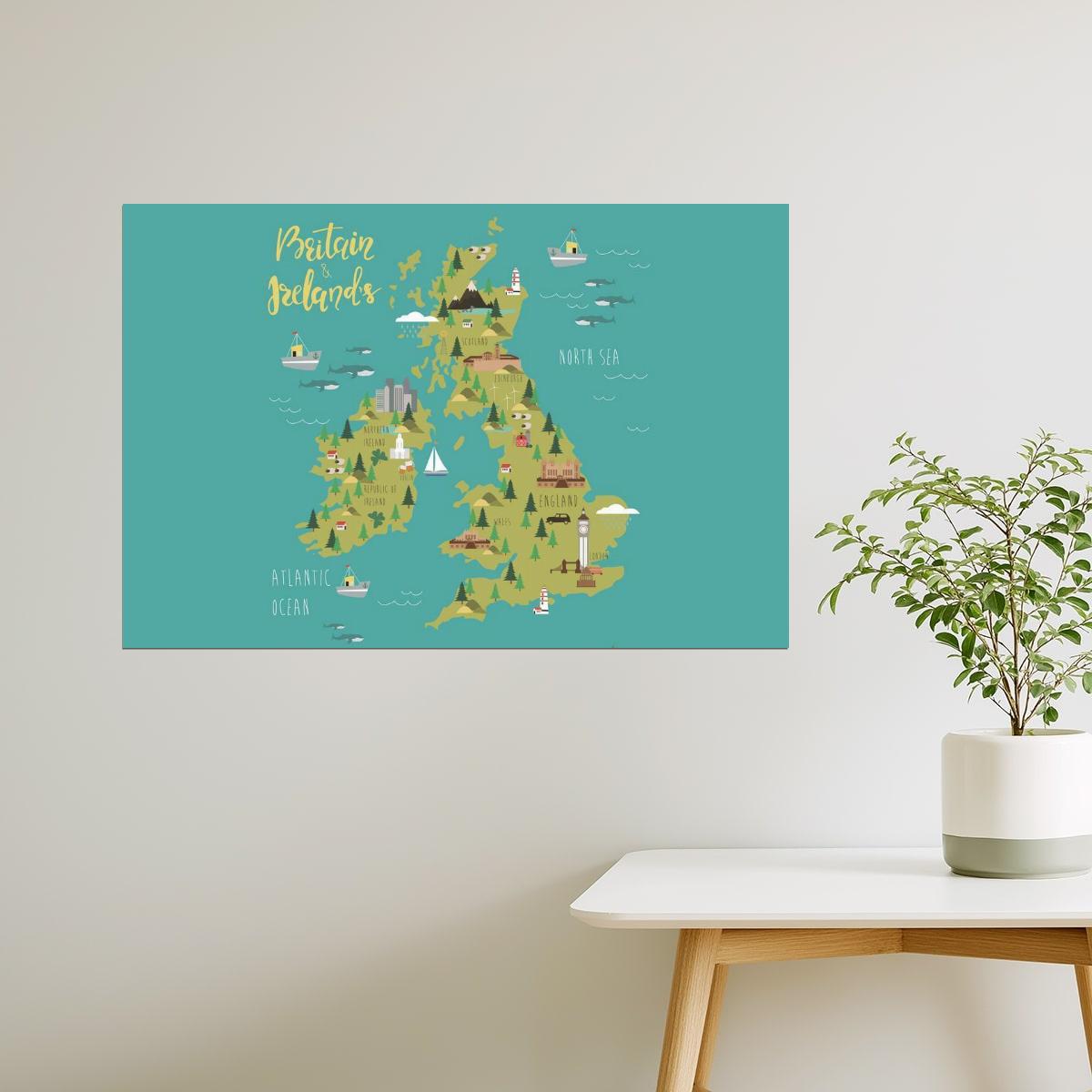 Britain and Ireland Map | Illustrated Map of the UK and Ireland Poster