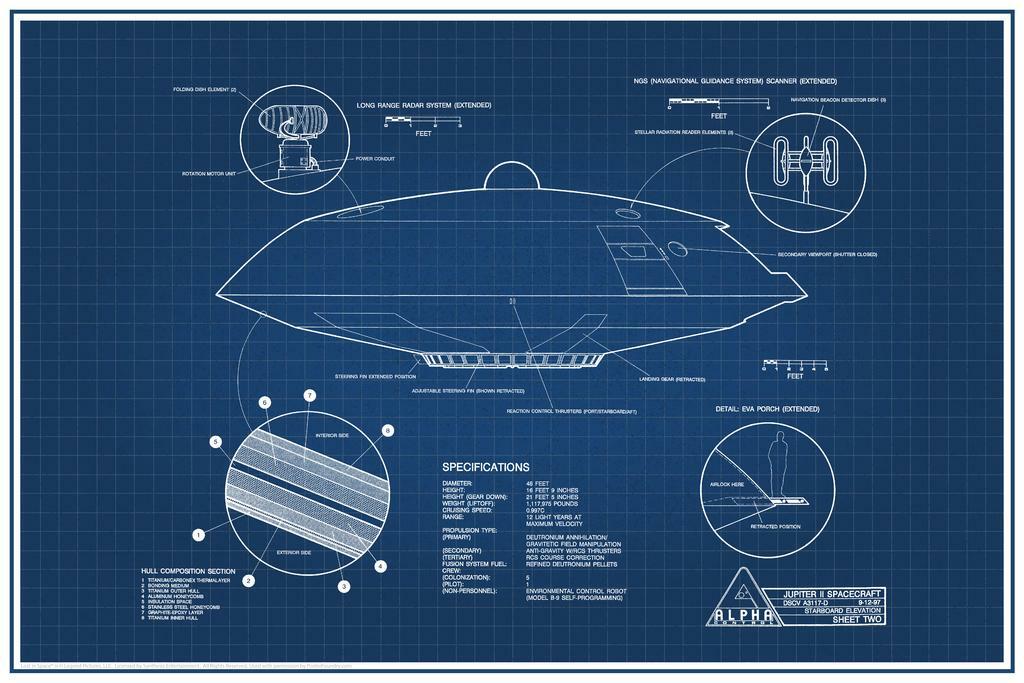 Lost in Space Jupiter 2 Blueprint | Sci-Fi Spaceship Poster | Classic TV Show Art - Movies & TV Poster