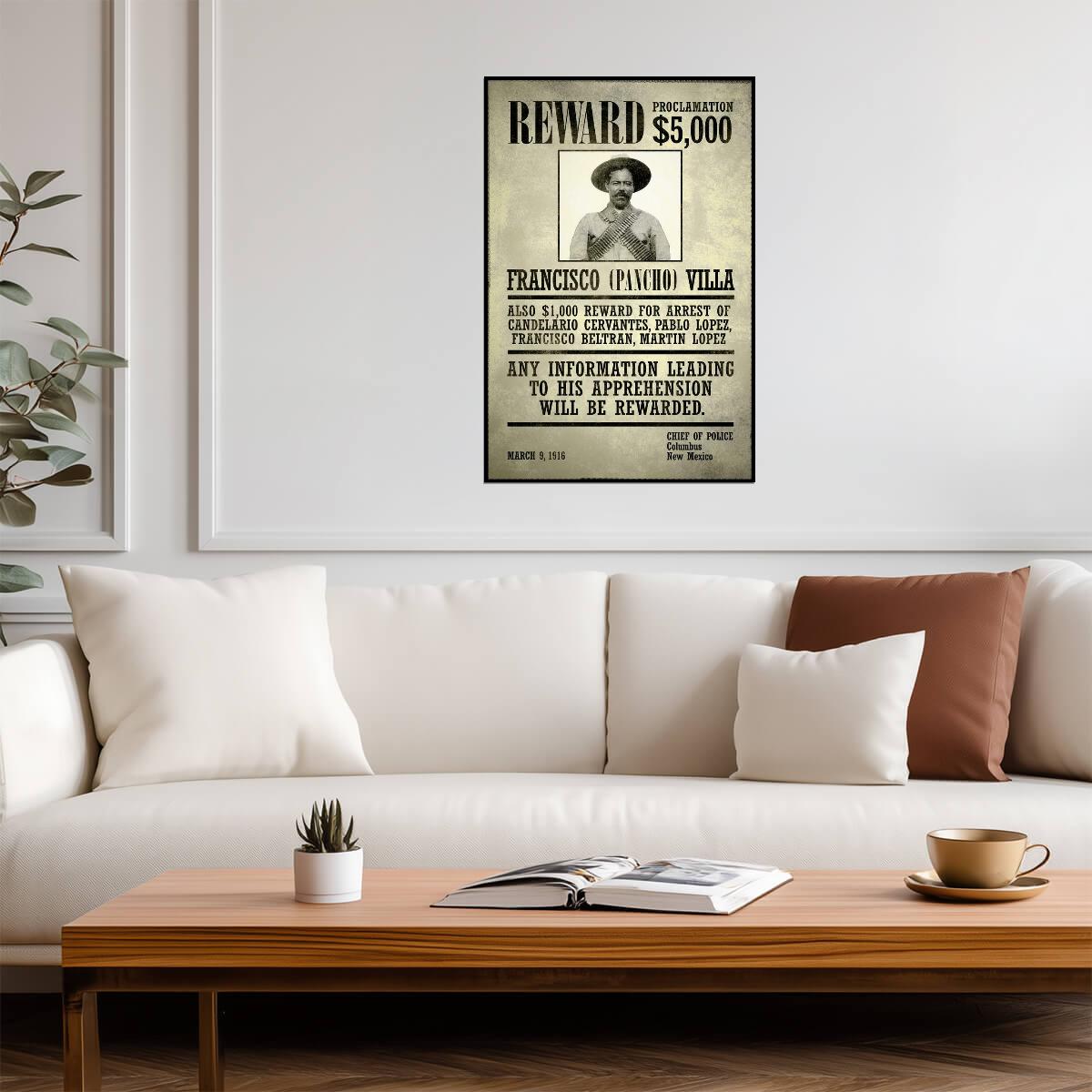"Wanted: Francisco Pancho Villa" | Vintage Reward Poster | Old West & Mexican Revolution Art - Vintage & Retro Poster