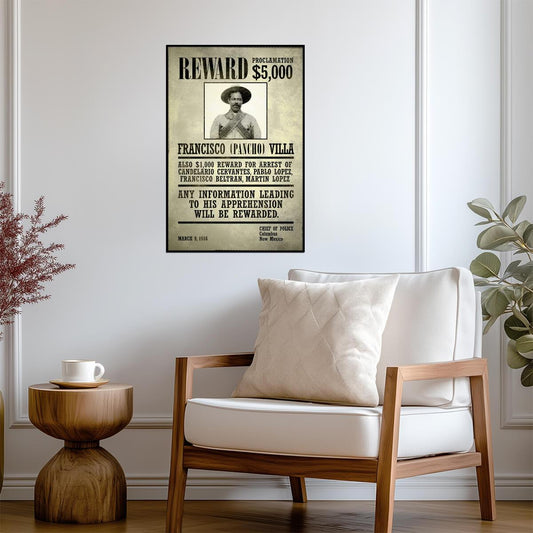 "Wanted: Francisco Pancho Villa" | Vintage Reward Poster | Old West & Mexican Revolution Art - Vintage & Retro Poster