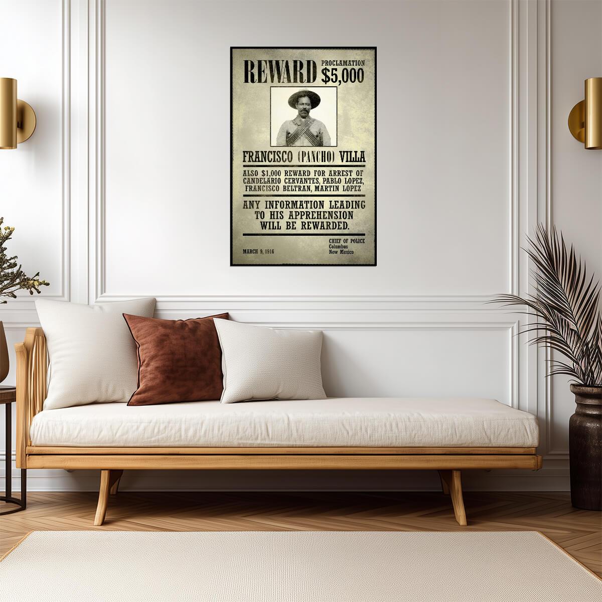 "Wanted: Francisco Pancho Villa" | Vintage Reward Poster | Old West & Mexican Revolution Art - Vintage & Retro Poster