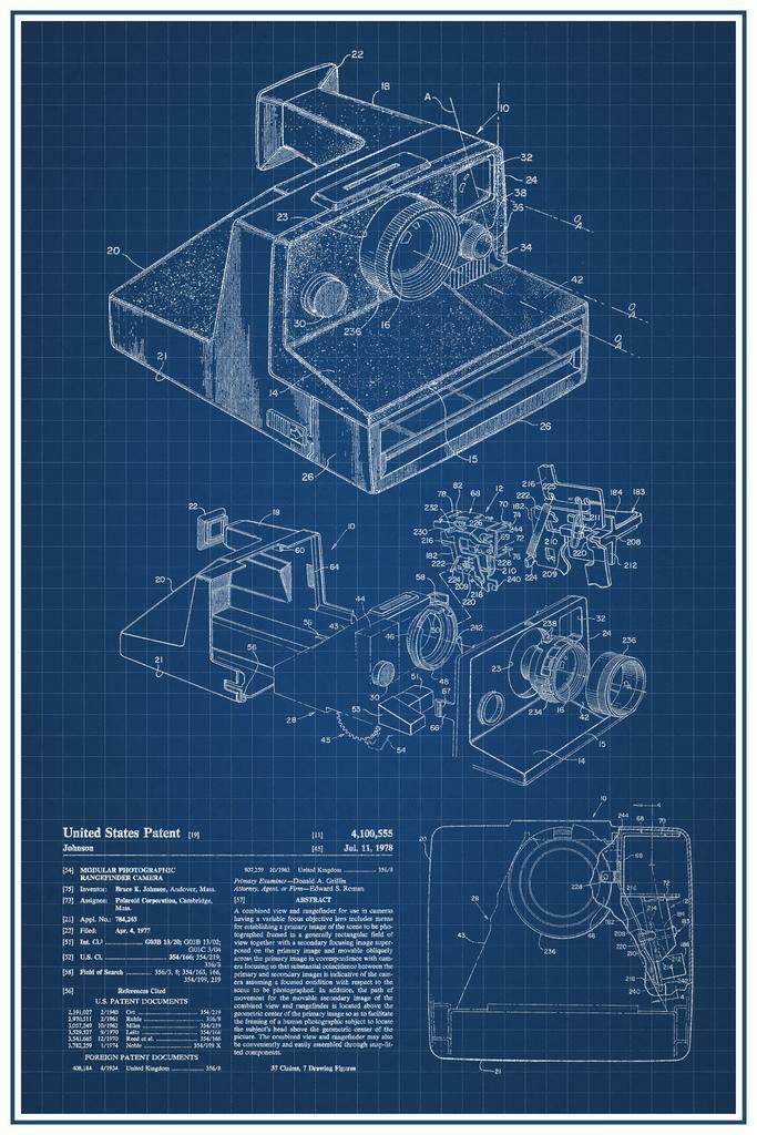 Instant Film Camera Patent Blueprint | Retro Photography Tech | Vintage Wall Art Poster - Vintage & Retro Poster