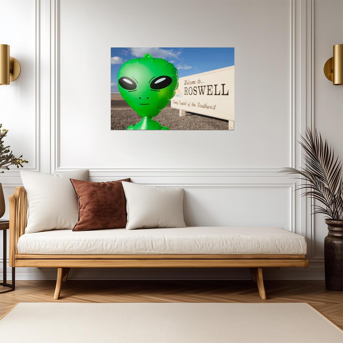 "Welcome To Roswell New Mexico" Sign Photo | Green Alien | Funny UFO & Sci-Fi Poster - Type & Quotes Poster