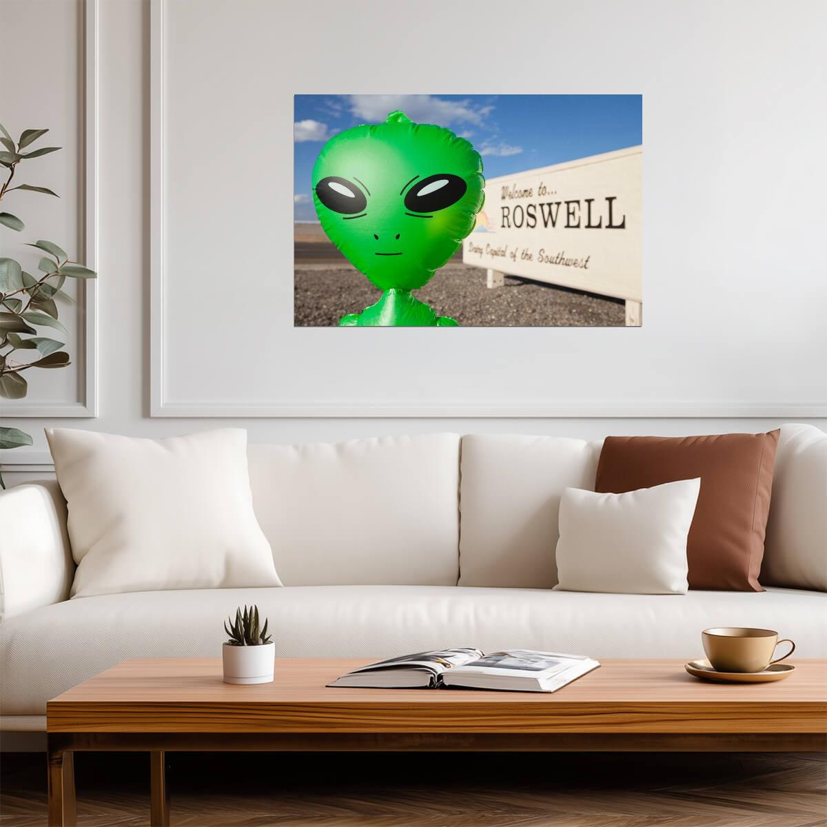 "Welcome To Roswell New Mexico" Sign Photo | Green Alien | Funny UFO & Sci-Fi Poster - Type & Quotes Poster