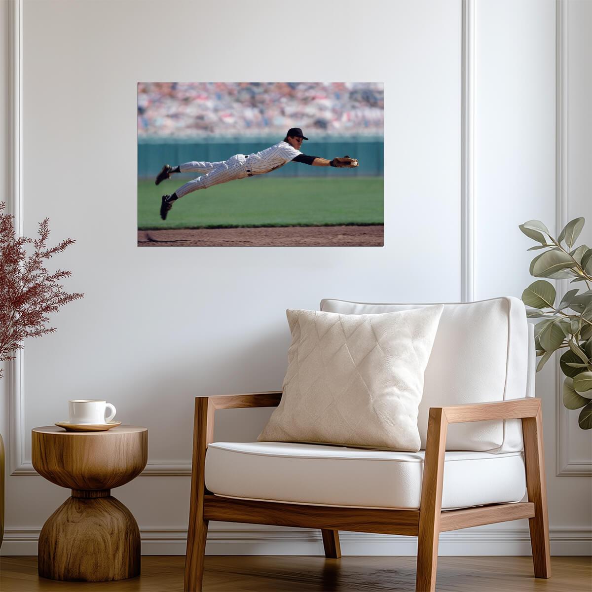 Baseball Player Diving Catch | Action Sports Photography | Game Winning Play Poster - Sports Poster