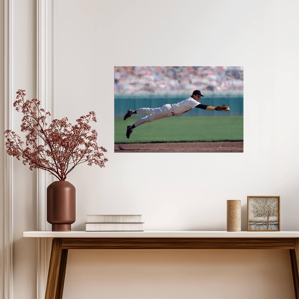 Baseball Player Diving Catch | Action Sports Photography | Game Winning Play Poster - Sports Poster