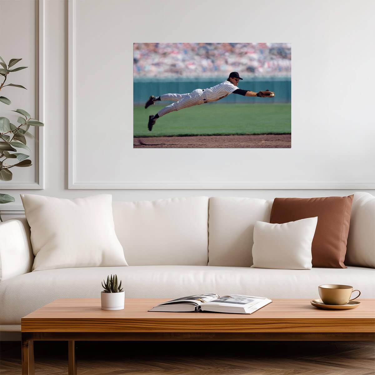Baseball Player Diving Catch | Action Sports Photography | Game Winning Play Poster - Sports Poster