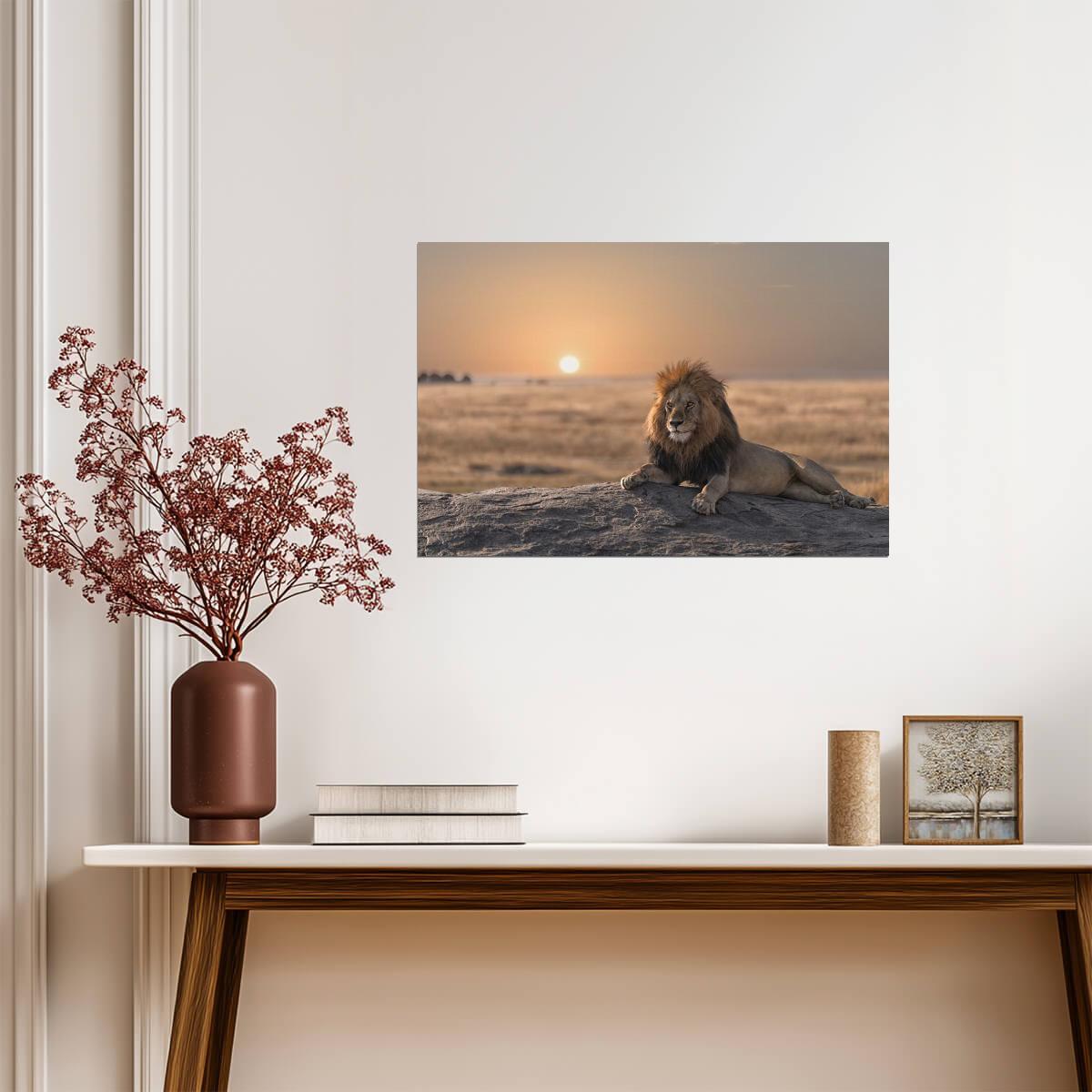 Male Lion Watching Over His Land | African Wildlife Photography | Safari Wall Art Poster - Photography Poster