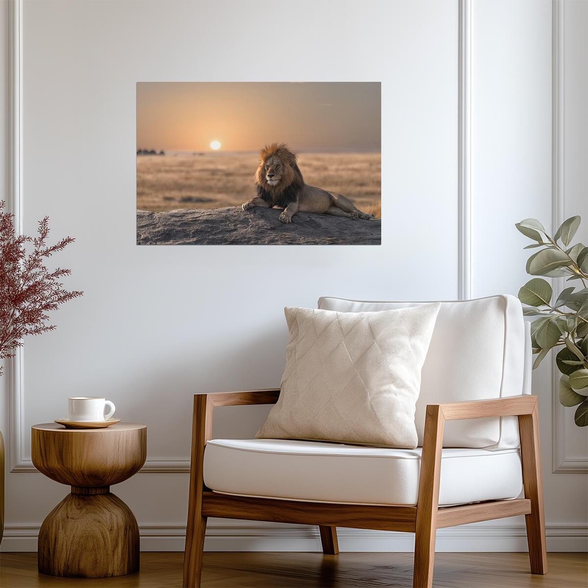 Male Lion Watching Over His Land | African Wildlife Photography | Safari Wall Art Poster - Photography Poster