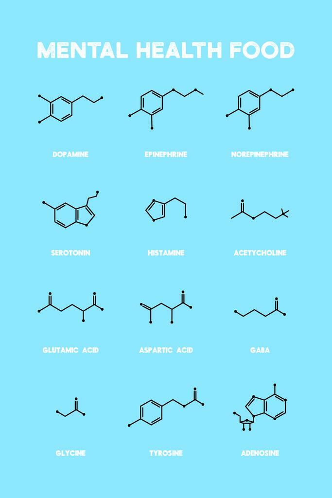 Mental Health & Brain Chemicals Chart | "Food for Your Mood" | Educational Wellness Poster - Type & Quotes Poster
