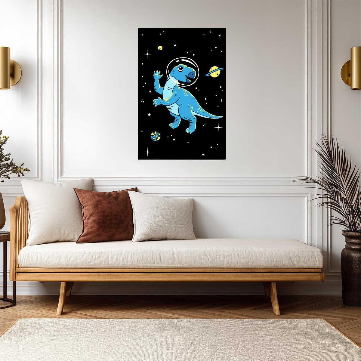 "Dinos in Space" | Blue Dinosaur Illustration | Kids Room & Nursery Art Poster - For Kids Poster