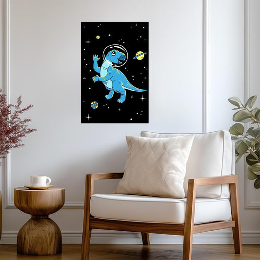 "Dinos in Space" | Blue Dinosaur Illustration | Kids Room & Nursery Art Poster - For Kids Poster