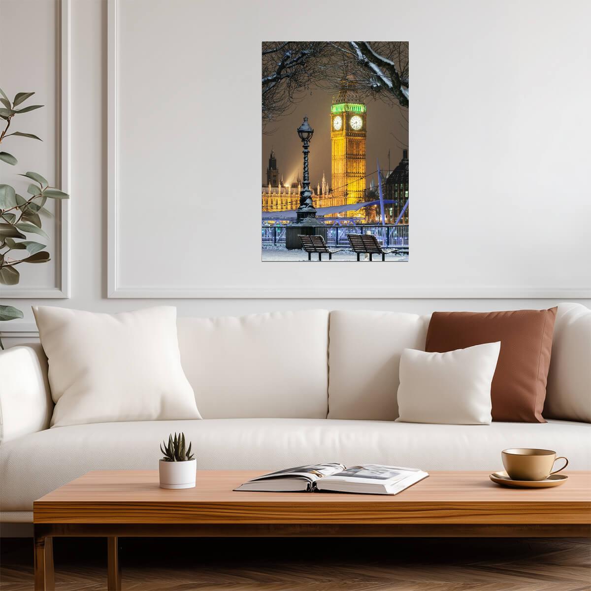 Big Ben in the Snow at Christmas | London England Photography | UK Winter Landmark Poster - Photography Poster