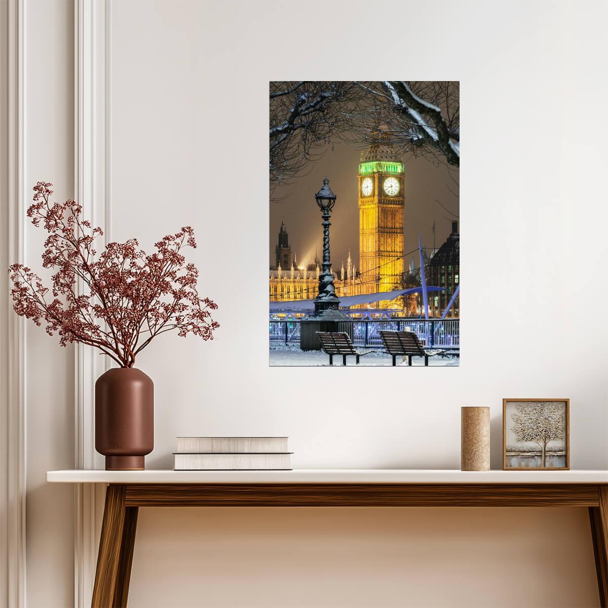 Big Ben in the Snow at Christmas | London England Photography | UK Winter Landmark Poster - Photography Poster
