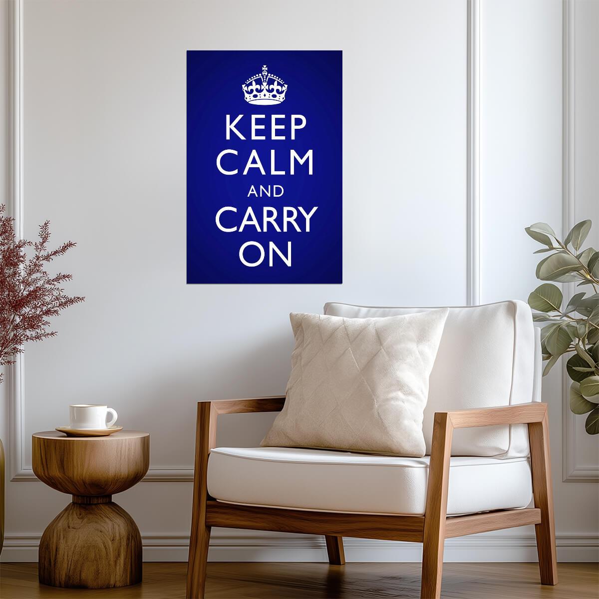 Keep Calm and Carry On | Blue Vignette Poster | Classic Motivational Quote - Type & Quotes Poster