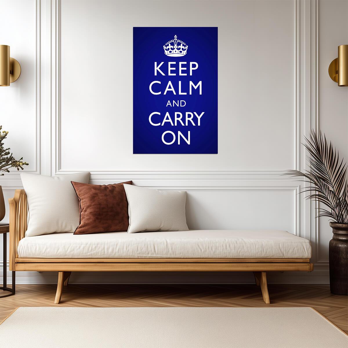 Keep Calm and Carry On | Blue Vignette Poster | Classic Motivational Quote - Type & Quotes Poster
