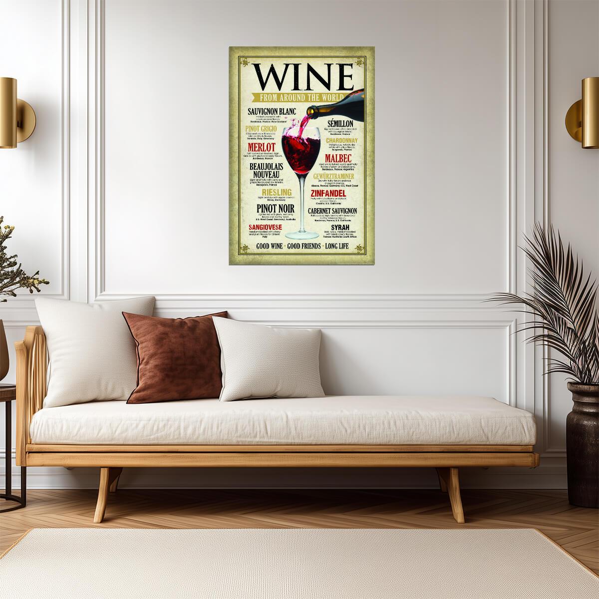 "Wine From Around The World" | Map & Infographic Poster | Bar & Kitchen Wall Art - Type & Quotes Poster