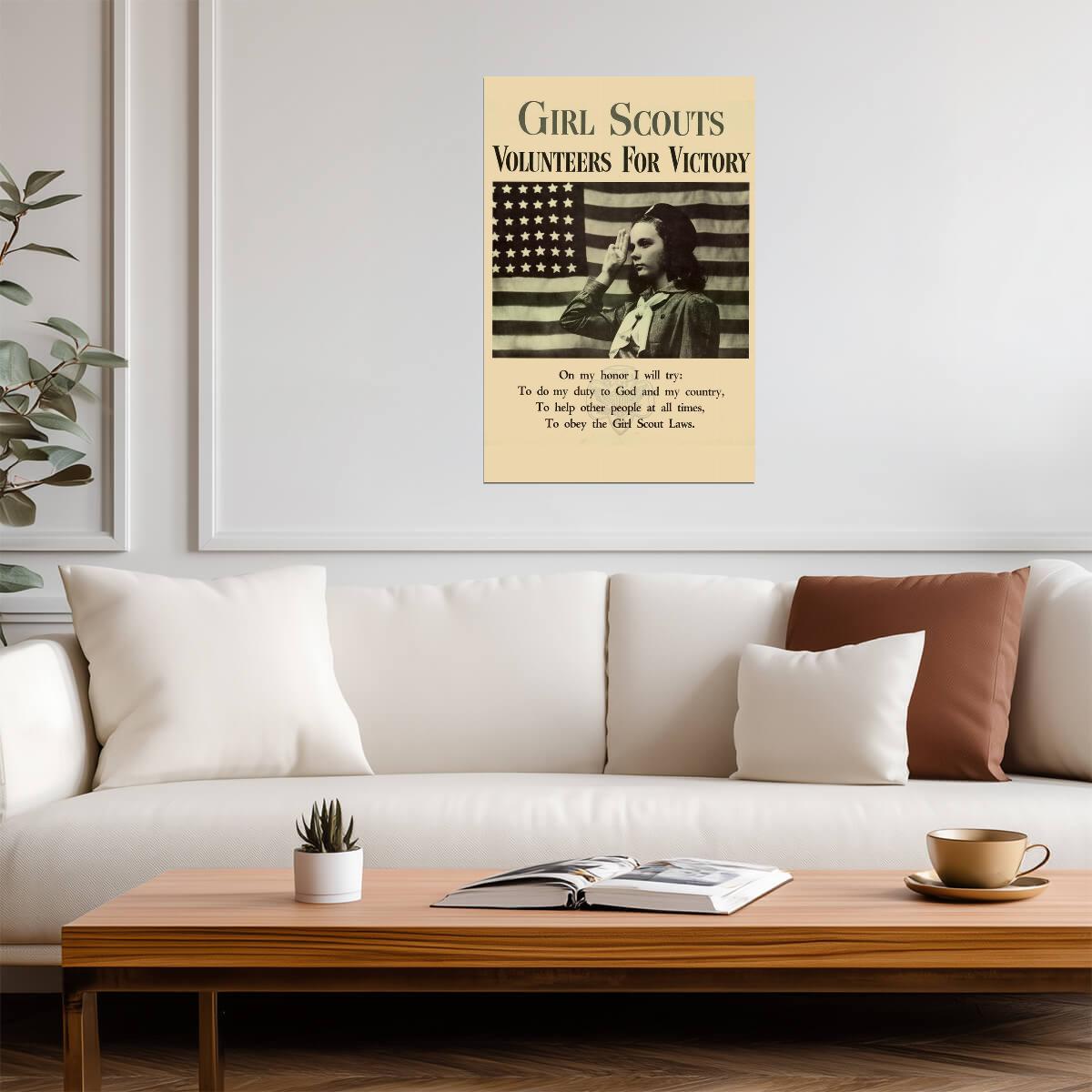 "Girl Scouts Volunteers For Victory" | WWII Propaganda Poster | Vintage Americana Art - Vintage & Retro Poster