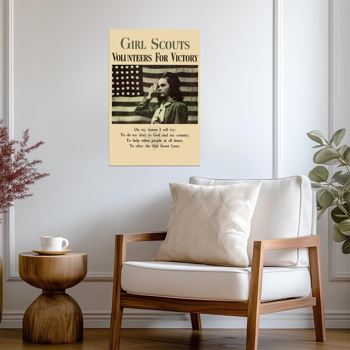 "Girl Scouts Volunteers For Victory" | WWII Propaganda Poster | Vintage Americana Art - Vintage & Retro Poster