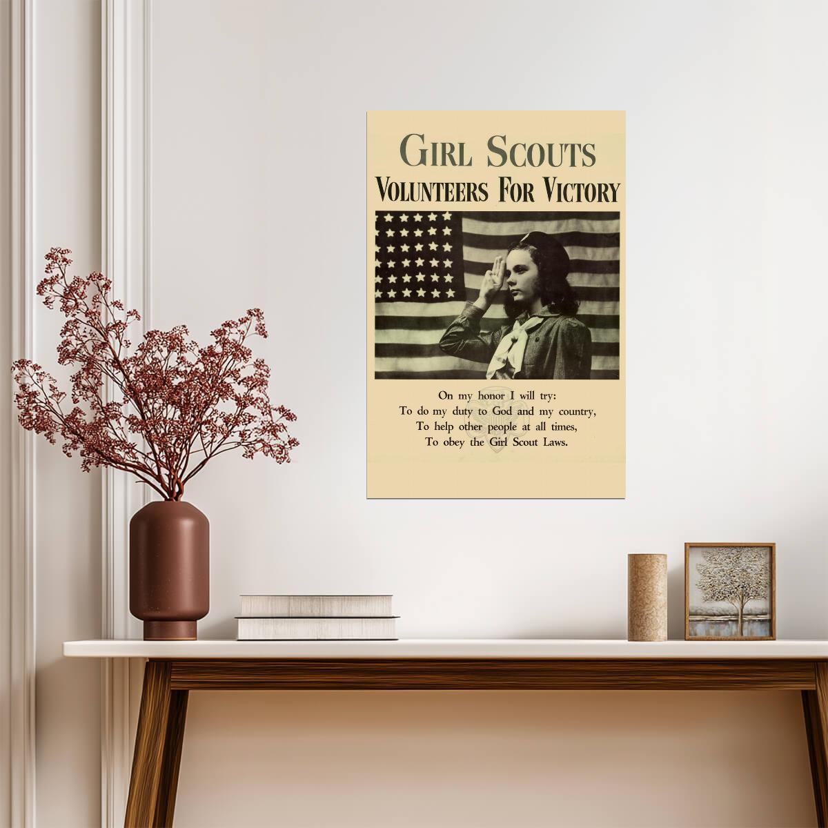 "Girl Scouts Volunteers For Victory" | WWII Propaganda Poster | Vintage Americana Art - Vintage & Retro Poster