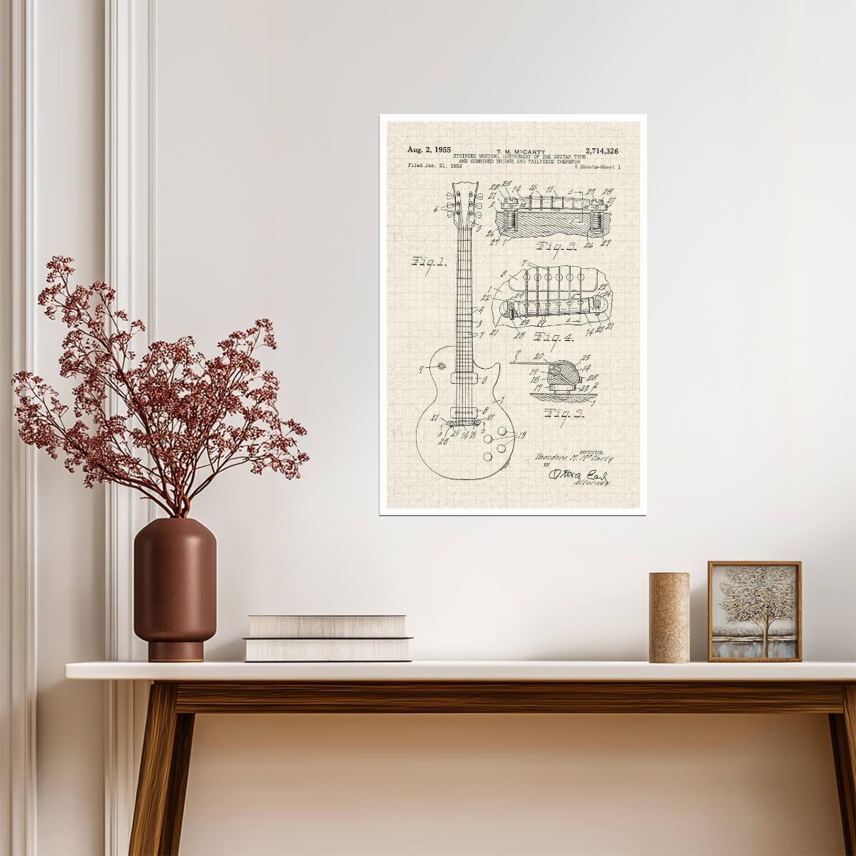Gibson Les Paul Electric Guitar Patent | 1955 Diagram Poster | Vintage Music Art - Vintage & Retro Poster