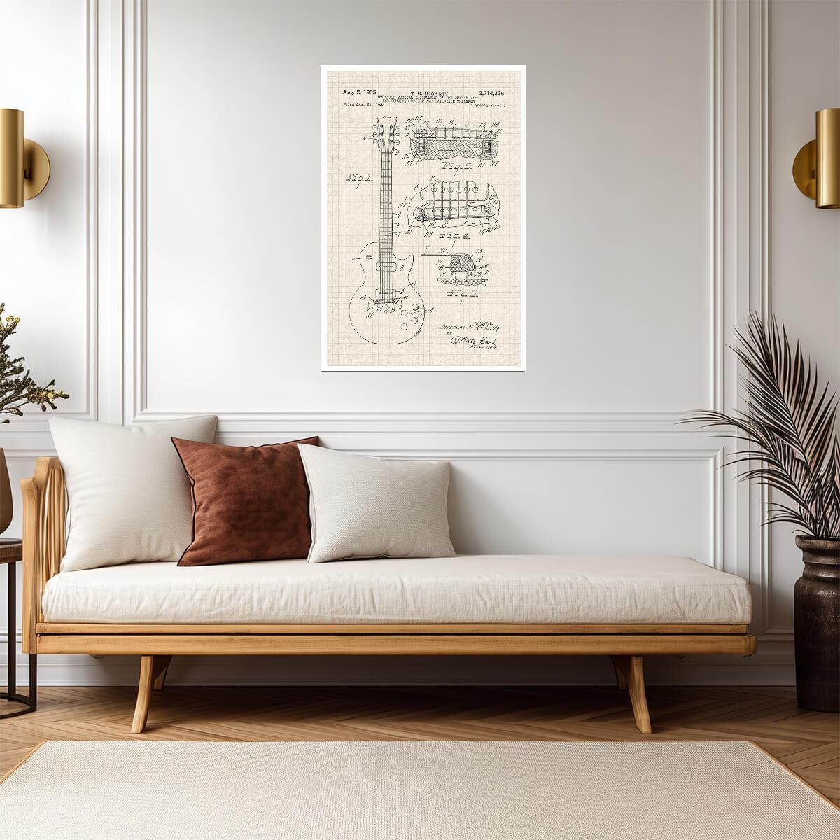 Gibson Les Paul Electric Guitar Patent | 1955 Diagram Poster | Vintage Music Art - Vintage & Retro Poster