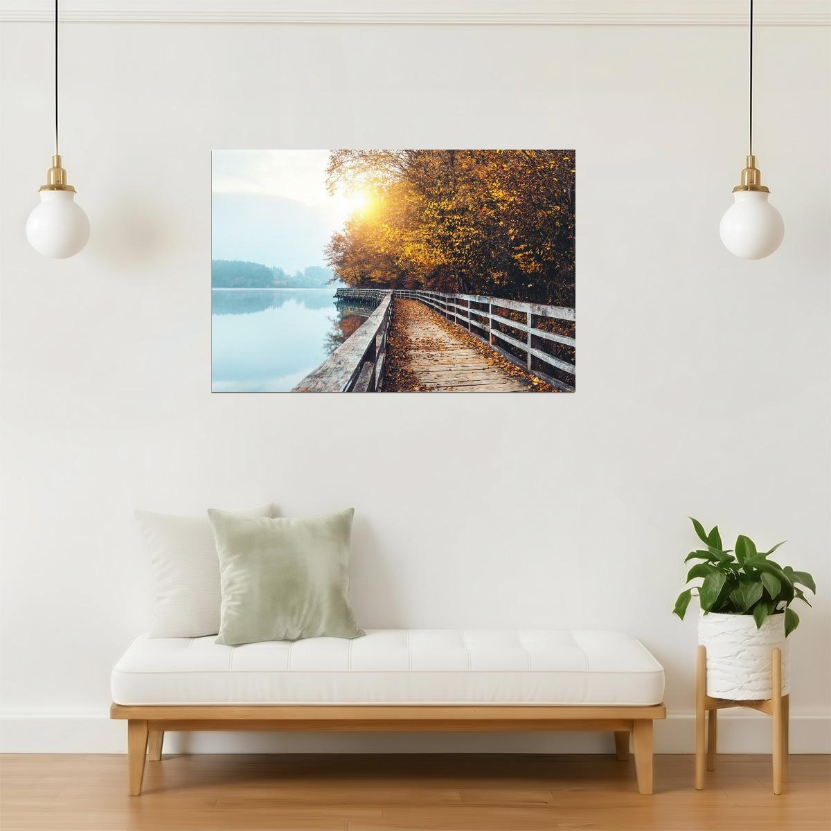 Autumn Lake Boardwalk Poster | Fall Landscape Photography | Nature Wall Art