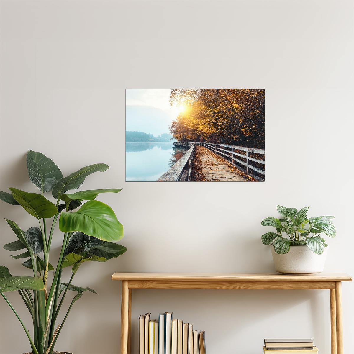 Autumn Lake Boardwalk Poster | Fall Landscape Photography | Nature Wall Art